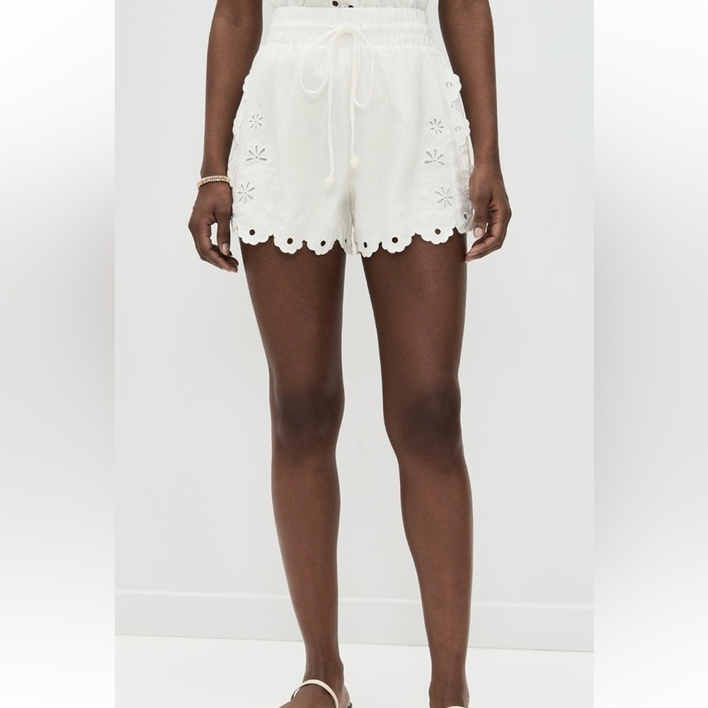 Farm Rio Flowers Richelieu Scalloped Linen Shorts
